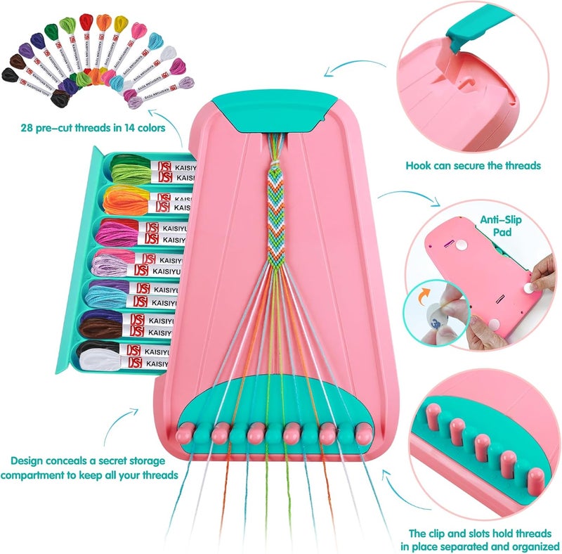 Maynacs Arts and Crafts for Kids Ages 8-12,Friendship Bracelet Making Kit for Girl,Kids Jewelry Making Kit with 28 Pre-Cut Threads,Christmas Birthday Gifts for Ages 6 7 8 9 10 11 12 Year Old Pink/Cyan - Image 2